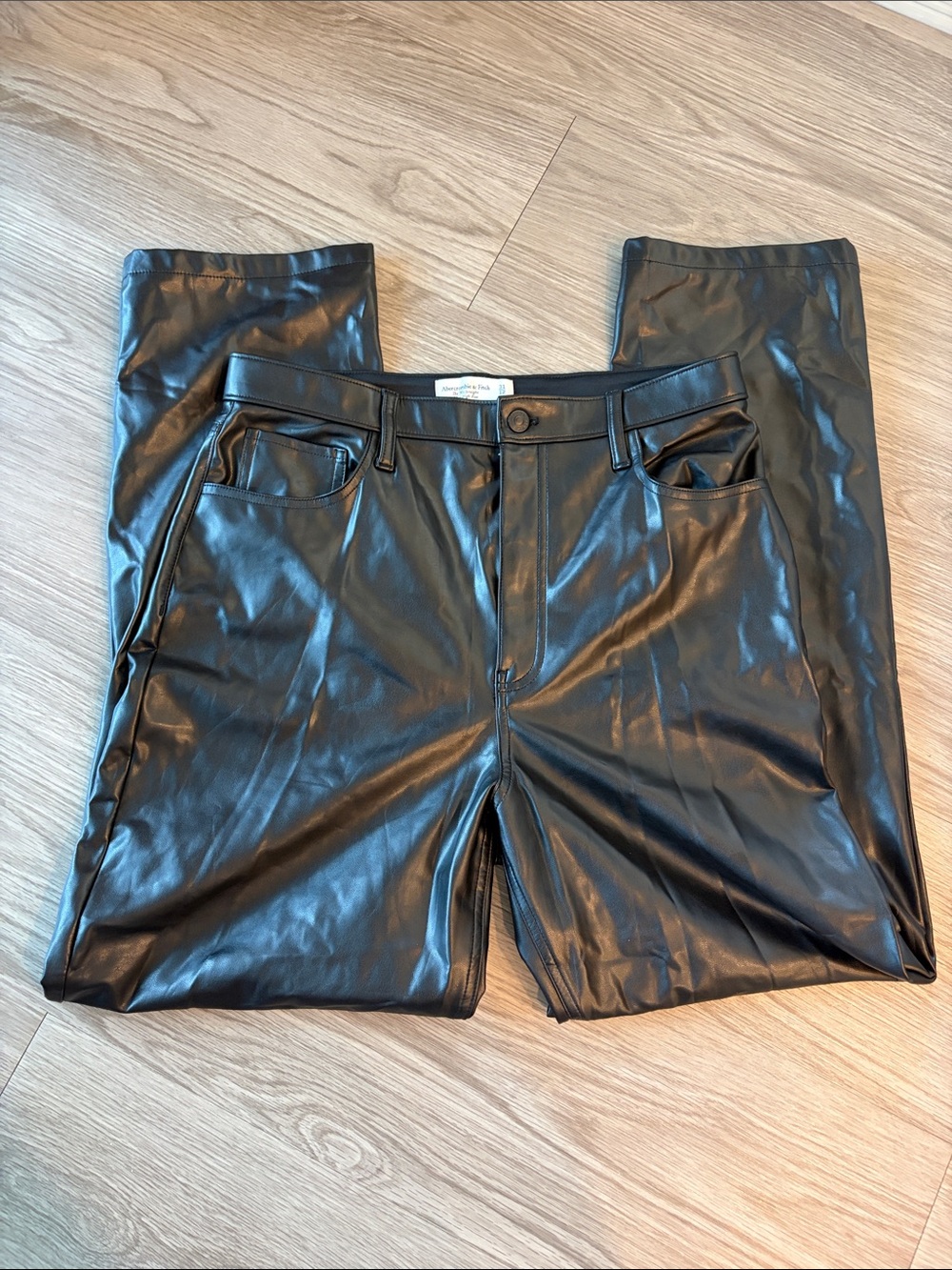 Abercrombie & Fitch Black Faux Leather Straight Leg Pants